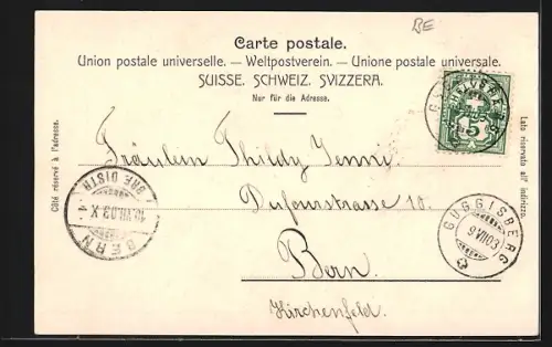 Passepartout-Lithographie Schwarzenbühl, Strassenpartie mit Gebäudeansicht