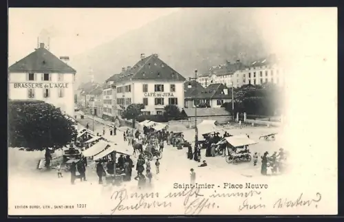 AK Saint-Imier, Place Neuve avec Café du Jura et Brasserie de L`Aigle
