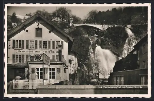 AK Twann, Twannbachfall, Restaurant zum Twannbachfall, Neue Brücke über den Wasserfall