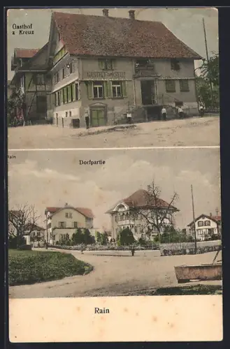 AK Rain /LU, Gasthof zum Kreuz mit Dorfpartie