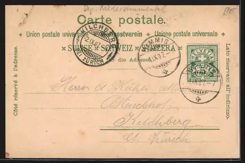 Lithographie Wimmis, Hotel Löwen, Buffet de la Gare, Hans Scherler propr.