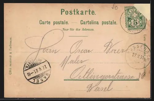 Lithographie Büsserach, Handlung von A. Borer, Schloss Thierstein mit Felspartie