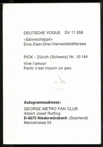 AK Musiker George Metro in gemustertem Hemd, Autograph