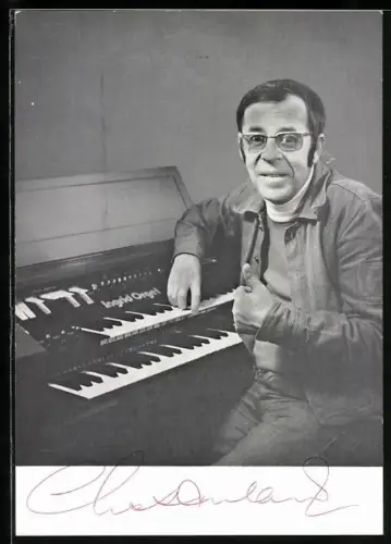 AK Musiker Chris Howland mit einer Ingrid Orgel, Autograph