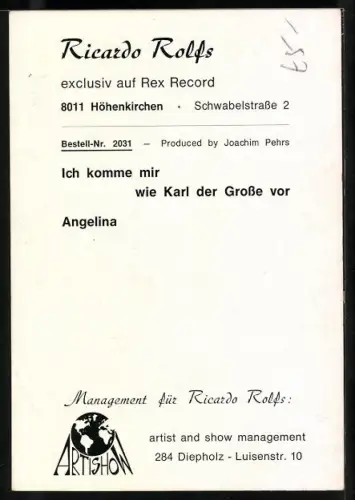 AK Musiker Ricardo Rolfs nachdenklich im Porträt, Autograph