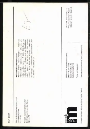 AK Musikerin Elfi Graf mit langen Haaren, Autograph