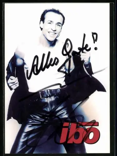 AK Musiker Ibo in Lederjacke, Autograph