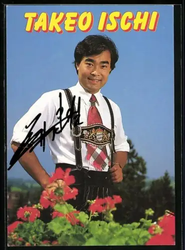 AK Musiker Takeo Ischi in Tracht, Autograph