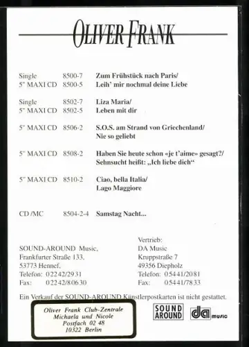 AK Musiker Oliver Frank im Anzug mit Autograph