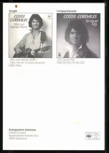 AK Musiker Costa Cordalis im Porträt, Autograph