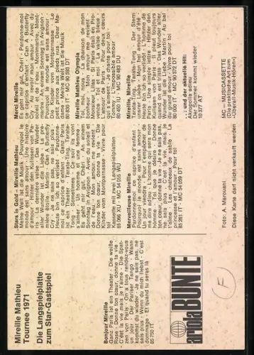 AK Musikerin Mireille Mathieu mit Autograph