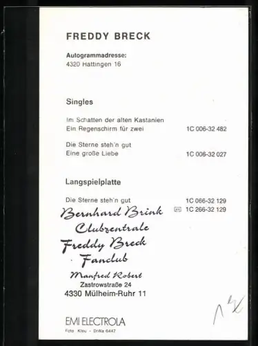 AK Musiker Freddy Breck im Porträt mit Autograph