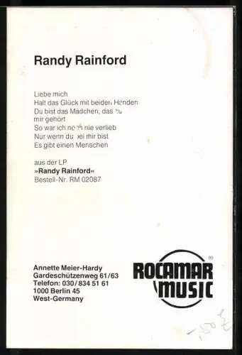 AK Musiker Randy Rainford im Porträt mit Autograph