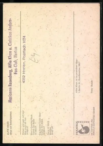 AK Musiker Alfie Khan auf einer Wiese, Autograph