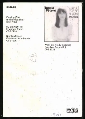 AK Musikerin Ingrid Peters im Porträt, Autograph