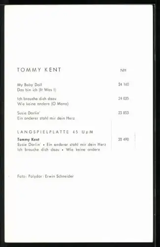 AK Musiker Tommy Kent im Strickpullover, Autograph