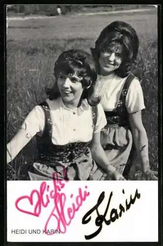 AK Musikerinnen Heidi & Karin in Trachten, Autograph