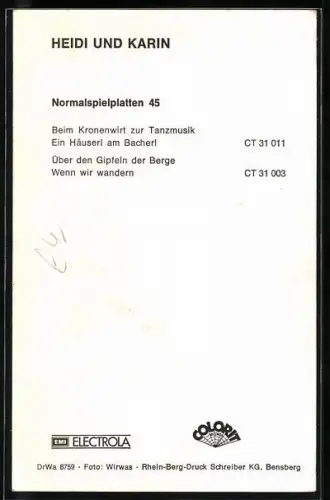 AK Musikerinnen Heidi & Karin in Trachten, Autograph