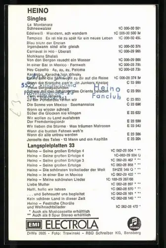 AK Musiker Heino mit Brille porträtiert, Autograph