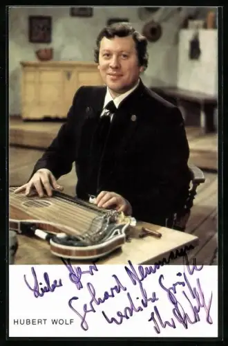 AK Musiker Hubert Wolf mit Zither, Autograph