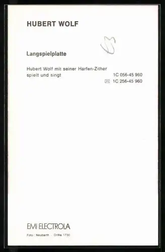 AK Musiker Hubert Wolf mit Zither, Autograph