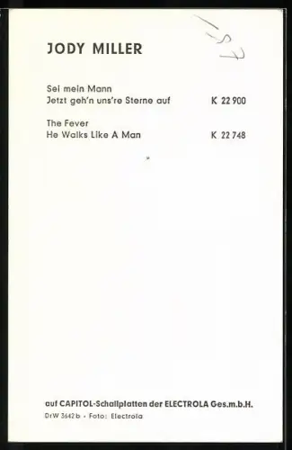 AK Musikerin Jody Miller im Porträt mit Autograph