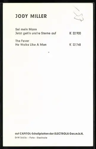 AK Musikerin Jody Miller in die Kamera blickend, Autograph