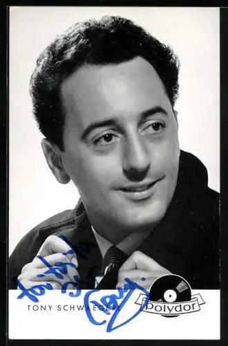 AK Musiker Toni Schwaegerl im Porträt mit Autograph