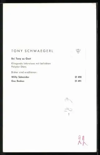 AK Musiker Toni Schwaegerl im Porträt mit Autograph