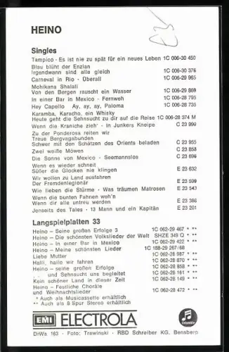 AK Musiker Heino mit Brille porträtiert mit Autograph