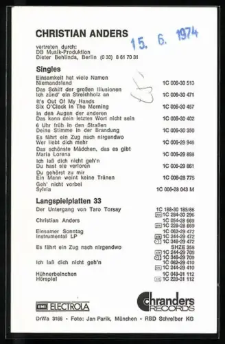 AK Musiker Christian Anders im Anzug mit Autograph