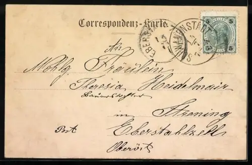 AK Schwanenstadt, Feuerwehrmänner mit Leiterwagen auf dem Stadtplatz