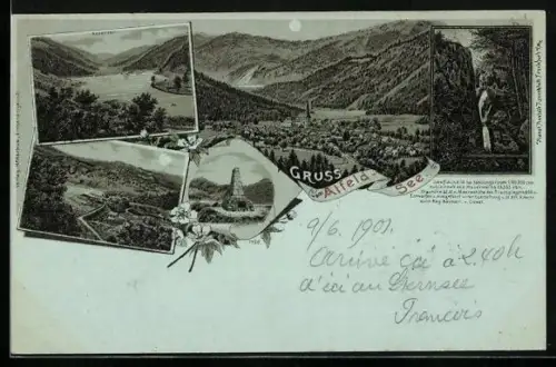 Mondschein-Lithographie Alfeld, Alfeld-See, Reservoir, Denkmal und Wasserfall