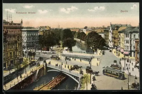 AK Berlin, Potsdamer Brücke mit Strassenbahn