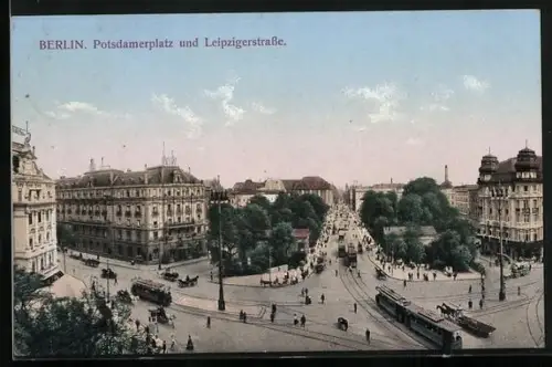 AK Berlin-Tiergarten, Potsdamer Platz und Leipziger Strasse