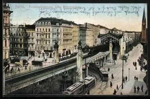 AK Berlin-Schöneberg, U-Bahn an der Potsdamer Strasse Ecke Bülowstrasse, Strassenbahnen