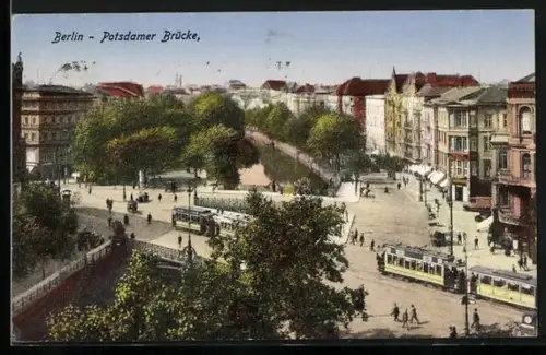 AK Berlin, Potsdamer Brücke mit Strassenbahn