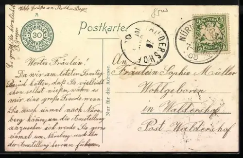 AK Nürnberg, Bayrische Jubiläums-Landes-Ausstellung 1906, Brunnen am Hauptrestaurant