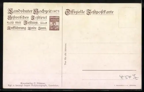 AK Landshut / Isar, Einzug Herzog Georgs des Reichen 1475, Brautwagen mit Prinzessin Hedwig