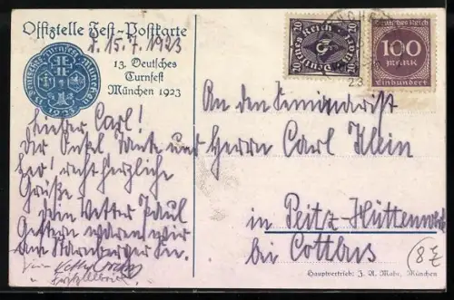 AK München, 13. Deutsches Turnfest 05.-21. Juli 1923, Ritter auf seinem Pferd