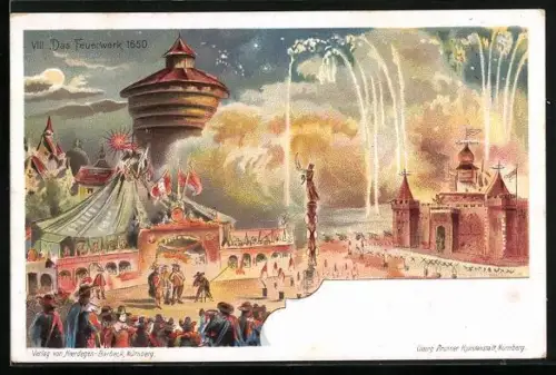 Lithographie Nürnberg, Das Feuerwerk am Plärrer 1650
