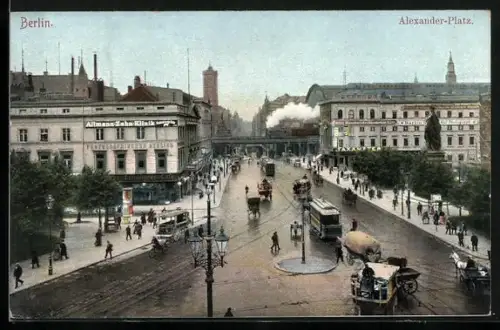 AK Berlin, Strassenbahnverkehr auf dem Alexanderplatz
