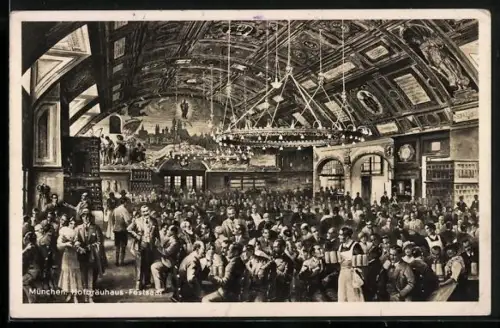 AK München, Feiernde Gesellschaft im königlichen Hofbräuhaus-Festsaal