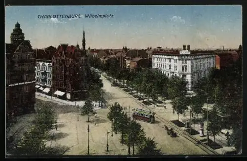 AK Berlin-Charlottenburg, Wilhelmplatz mit Strassenbahn aus der Vogelschau