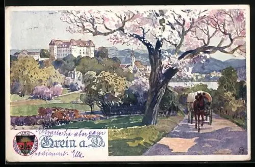 Künstler-AK Deutscher Schulverein Nr. 290: Grein a. D., Blick zum Schloss