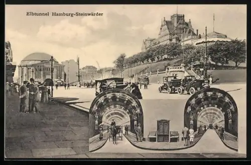 AK Hamburg-Steinwerder, Szene am Elbtunnel