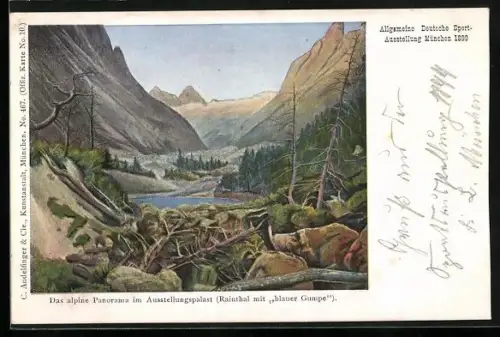 Künstler-AK München, Allg. Deutsche Sport-Ausstellung 1899, Alpines Panorama