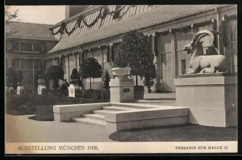 AK Düsseldorf, Ausstellung 1908, Terrasse zur Halle II.