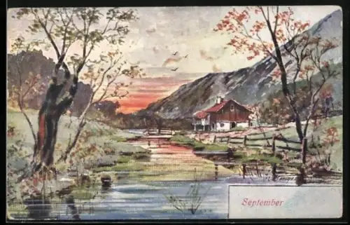 AK Eine Landschaft im September, Allegorie