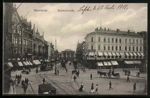 AK Hannover, Bahnhofstrasse mit Strassenbahn